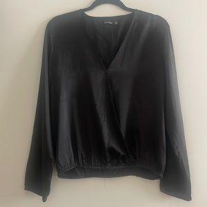 Boohoo Satin Wrap Front Top Black